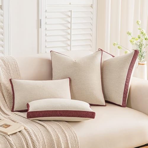 a moment Christmas Red Loop Yarn Linen-Like Pillow Cover Natural Soft Decorative Throw Pillow Case Farmhouse 20x20 Inch, Bohemian Textured Cushion Cover for Sofa Bed, Wrinkle-Resistant Home Decor - color: Red, size: 20" x 20" (Pack of 2)