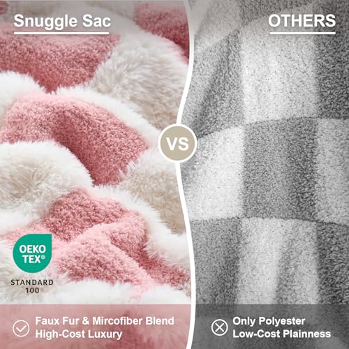 Snuggle Sac Pink Checkered Throw Blanket Faux Fur Microfiber Blankets for Couch,Cozy Soft Warm Blanket for Sofa Bedroom Living Room,Pink Checker,50x60 inches - color: Pink White, size: Throw(50"x60")