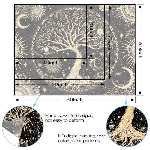 Spenlife Tree of Life Tapestry Sun and Moon Tree Wall Tapestry, Vintage Tapestries for Bedroom Mandala Tapestries Wall Hanging for Bedroom Living Room Decor Tree-1 44"x60" - color: Dark Green, size: 60"L x 44"W