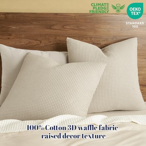 PHF 100% Cotton Waffle Weave Throw Pillow Cover, 22" x 22", No Filling, 2 Pack Elegant Home Decorative Square Throw Pillow Covers for Bed Couch Sofa,Linen - color: Linen, size: 22" x 22" (Pack of 2)