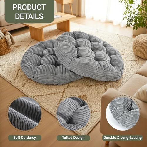 Large Floor Pillow for Adults, 22x22" Memory Foam Floor Cushion with Corduroy Cover, Round Floor Sitting Cushions for Meditation, Lounge,Seating for Yoga, Tatami Living Room (2, Round-Dark Grey) - color: Round-dark Grey