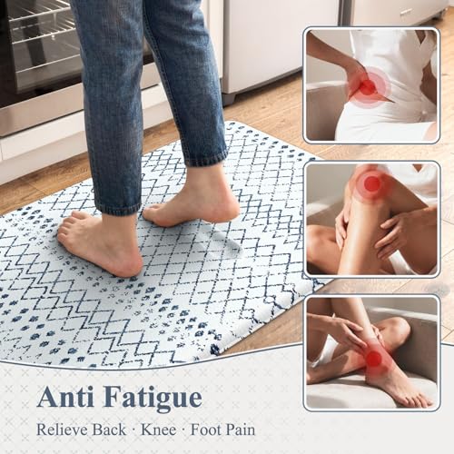 KIMODE Kitchen Mats 2PCS Cushioned Anti Fatigue Boho Kitchen Rugs and Mats Non Slip Waterproof Kitchen Mats for Floor Comfort Foam Standing Desk Mat for Home Office Sink Blue White Laundry Room Decor - color: Light Blue Diamond, size: 17.3" x 47 "+ 17.3"