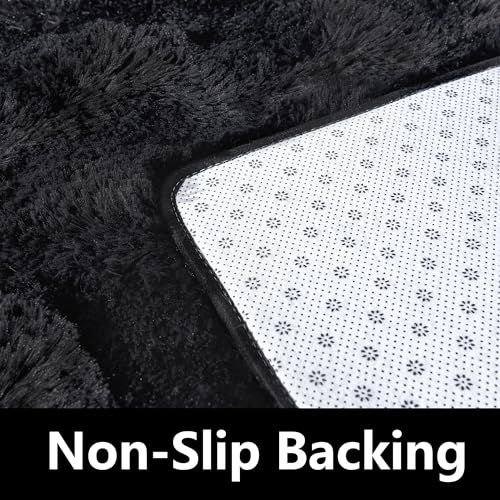 Awaytail Fluffy Rug Washable 2x3 Feet, Pure Black Desk Chair Rug Non-Slip, Super Soft Kids Rug for Boys Nursery Dorm Decor - color: Black, size: 2' x 3' (Rectangular)