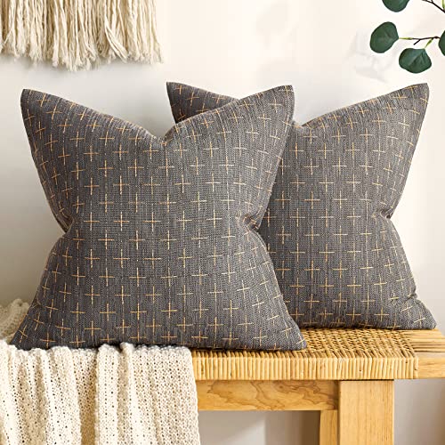 MIULEE Pack of 2 Decorative Burlap Linen Throw Pillow Covers Modern Farmhouse Pillowcase Rustic Woven Textured Cushion Cover for Sofa Couch Bed 16x16 Inch Dark Grey - color: Dark Grey, size: 16" x 16" (Pack of 2)