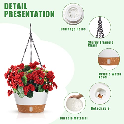 Amyhill 6 Pcs 8 Inch Hanging Planter for Indoor Plants Self Watering Hanging Pot Baskets with Drainage Hole Visible Water Level Tray with Hooks for Garden Outdoor(White) - color: White