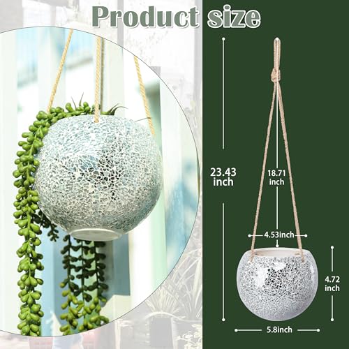 Hanging Planter Mosaic Garden Pot Small Flower Pot for Indoor Plant Disco Ball Hanging Planter with Drainage Sliver - color: Silver