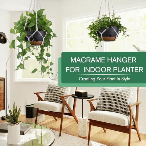 Set of 2-10 Inch Hanging Planters for Indoor Plants with Self-Watering Includes Hanging Pots for Plants, Outdoor Hanging Plant Pot with Drainage, and 2 Types of Hanging Baskets Hangers (Black, 10inch) - color: Black, size: 10inch