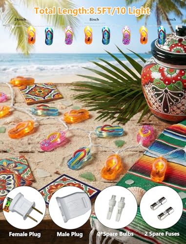 LED Tropical Beach Flip Flop String Lights, 8.5Ft Slipper String Lights Plug in with 10 Multicolor Bulbs, Summer Hawaiian Themed Decorative Lights Camping Tent Holiday Party Garden Outdoor Decor - color: Multicolor Slipper