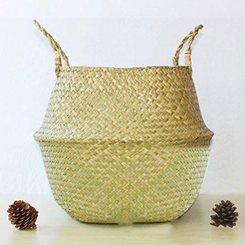Craft Small Seagrass Belly Basket for Storage, Laundry, Picnic and Woven Straw Beach Bag - Plant Pots Cover Indoor Decorative