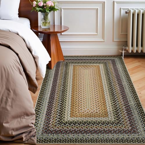 Ileading Faux Braided Area Rug 3'x5' Washable Farmhouse, No-Shed Non-Slip Woven Carpet, Pet Friendly Stain Resistant Jute Style Rug for Kitchen Bedroom Bathroom Entryway - color: Multi Color-yellow, size: 3' x 5'(Rectangular)