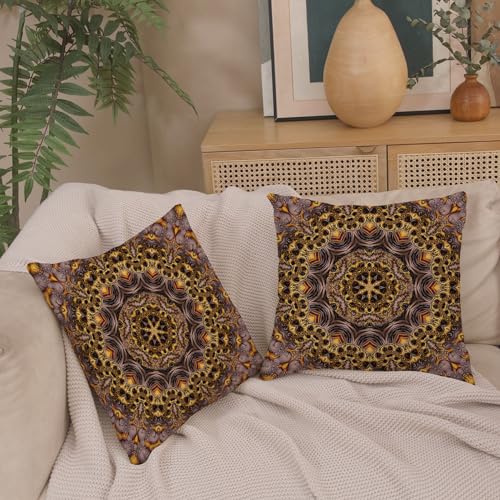 Bohemian Pillow Covers 18 x 18 Set of 2, Outdoor Retro Floral Mandala Compass Bohemian Pillow Covers Boho Decor Hippie Throw Pillows Case Decor for Sofa Couch Living Room 18x18 Inch - color: Boho D