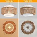 12.4"Farmhouse Chandelier for Dining Room, 1-Light Boho Rattan Chandelier Light Fixture Ceiling Hanging with Fabric Lampshade, Small Wicker Coastal Pendant Light for Kitchen Bedroom Island Hallway - size: 12.4″Fabric