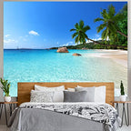 Racunbula Ocean Beach Wall Tapestry - Tropical Paradise with Coconut and Palm Trees for Home Decor - size: 78.7"L x 59.1"W