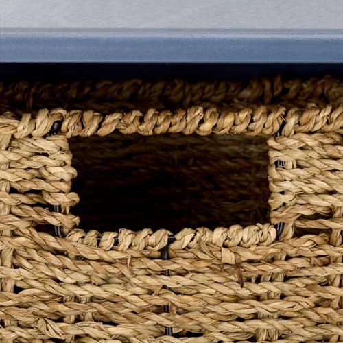 SAFAVIEH Home Collection - Finley Blue Wall Mounted 3-Basket Storage Rack with Hooks & Seagrass Baskets (HAC5700F) - color: Blue