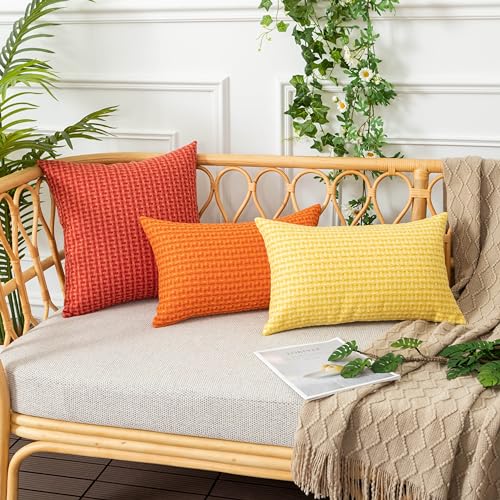 UGASA Outdoor Waterproof Pillow Covers Pack of 2 Weaving Texture Water Resistant Outside Decorative Pillow Cases for Patio Garden Porch Yard Bench Tent 18x18 Inch, Yellow - color: Yellow, size: 18" x 18" (Pack of 2)