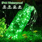 QITONG Green Solar Fairy Lights, 2 Pack Each 66ft 200 LED String Light Outdoor Waterproof, Silver Wire Christmas Twinkle Mini Lights with 8 Modes - color: Green