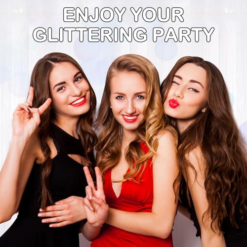 30 Pack White Foil Fringe Curtain Backdrop, 3.3x8.2 Feet Metallic Tinsel Streamer Curtains Photo Booth Props for Wedding/Anniversary/Bridal Shower/Christmas/New Year/Valentine's Day Party Decorations - color: White
