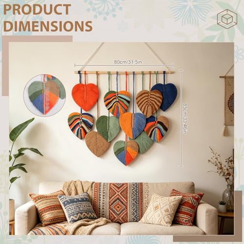 GYHPD Large Handmade Macrame Wall Hanging, Boho Wall Decor, Boho Woven Tassel Wall Art, Rustic Bohemian Home Decor for Living Room Bedroom, Aesthetic Housewarming Gift for Mom (Leaf) - color: Leaf