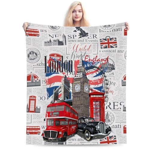 British Throw Blanket, Vintage Newspaper Print England Buildings London Culture Element Retro Warm Cozy Flannel Soft Blanket for Couch Chair Sofa Bed Bedroom Living Room Car for All Season 30"x 40" - color: Country01, size: 30X40 inch
