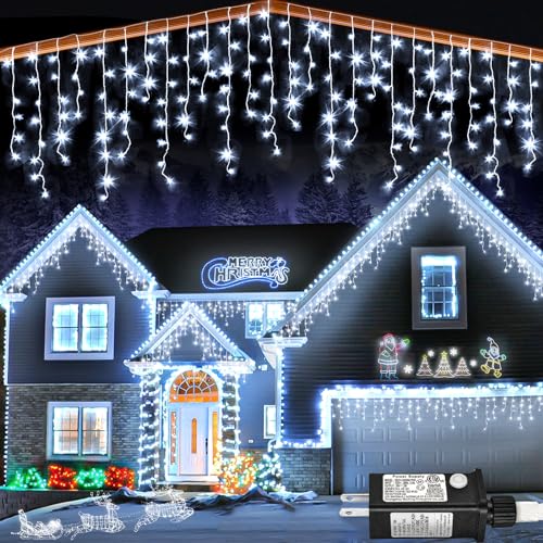 132ft Icicle Lights for Outside, 1280 LED White Christmas Lights Outdoor with 240 Twinkle Drops, 8 Modes Plug in Waterproof Timer Memory for Tree Wedding Party House Patio Eave Yard Holiday Decoration - color: Cool White, size: 1280LED/132ft