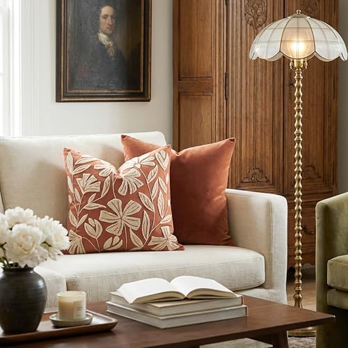 BlissBlush Throw Pillow Cover 20x20 Inch, Rust Terracotta Floral Tufted Velvet Decorative Accent Pillow Case for Sofa Bed Living Room, Cover Only - color: Orange Terracotta, size: 20" x 20" (Pack of 1)