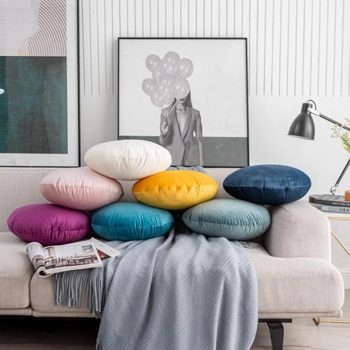 MOJUN Round Throw Pillow, 15.7" Soft Solid Color Round Sofa Lumbar Pillow Floor Pillow Home Decorative Pillow Cushion for Couch Car Living Room Bedroom, Warm White - color: Warm White