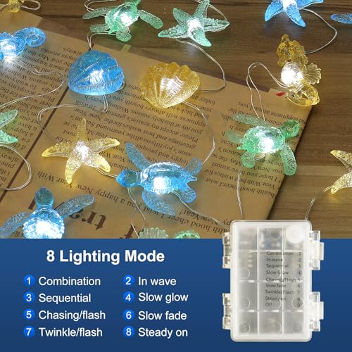 Ocean Themed Decorative Lights String of Marine Life Fairy String Lights Coastal Decor 10ft 30 LEDs Battery Operated with Remote Control for Beach Bedroom Decoration