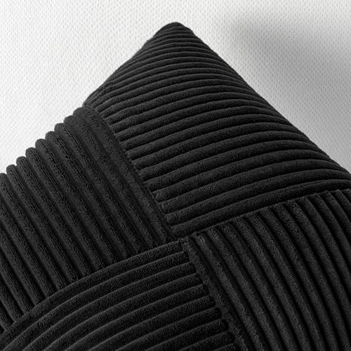 Topfinel Set of 2 Decorative Black Throw Pillow Covers 16x16 Inch for Couch Sofa Bed, Rustic Farmhouse Boho Home Decor, Soft Corduroy Windmill Textured Striped Patchwork Cushion Cases - color: Black, size: 16" x 16" (Pack of 2)