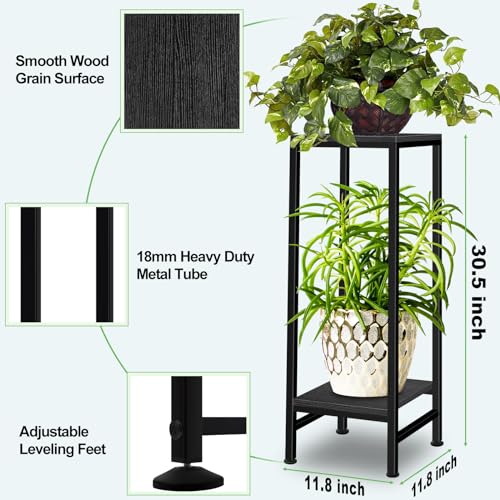 Plant Stand Indoor, Tall Plant stands for Indoor Outdoor Plants, 2 Tier Heavy Duty Plant Shelf 31" Metal Pedestal Stand Modern Corner Flower Stand for Patio, Living Room, Balcony(Black) - color: black, size: 31''