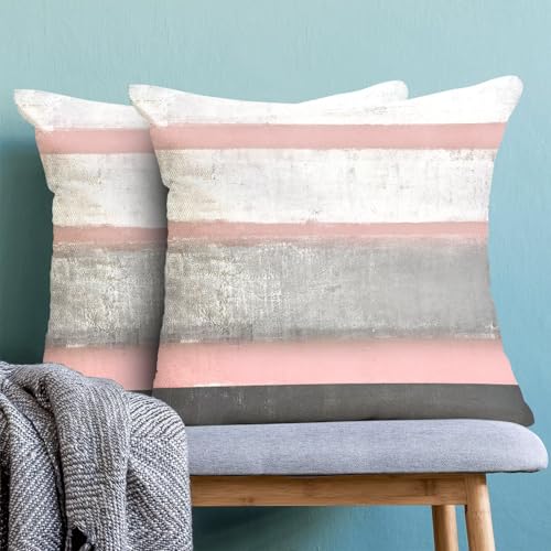 AEIOAE Pink Grey Pillow Covers 18x18 Set of 2 Beige Abstract Art Painting Striped Decorative Throw Pillow Covers Cotton Square Modern Cushion Case for Home Couch Sofa Outdoor - color: Pink, size: 18" x 18" (Pack of 1)