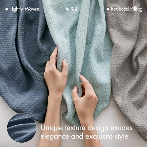 Madison Park 100% Egyptian Cotton Lightweight Summer Blanket, Breathable Waffle Knit Design, Soft Cozy All-Season Throw for Bed, Couch or Sofa, Navy Blue King Size (108"x90") - color: Blue, size: King