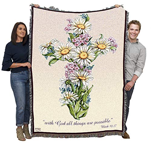 Pure Country Weavers Daisy Cross Blanket - Sympathy Bereavement Gift Tapestry Throw Woven from Cotton - Made in the USA (72x54) - color: Daisy Cross, size: 72" x 54"