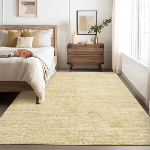 5x7 Washable Rugs Non Slip Minimalist Area Rug for Bedroom Soft Low Pile Solid Color Large Bedroom Throw Carpet Stain Resistant Classic Neutral Area Rug Plain Boho Rugs for Kitchen Nursery, Tan 5'x7' - color: Tan, size: 5' x 7' (Rectangular)