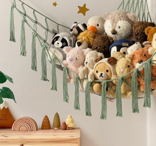 mirolam Stuffed Animal Storage Hammock or Net - Large Toy Hammock Net for Stuffed Animals Corner - Hanging Stuff Animal Organizer Holder Ideas for Plush - Baby Nursery Wall Bedroom Room Decor - color: Olive Green, size: XL Large(51L"*51H"*65"W)