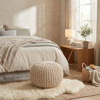 BIRDROCK HOME Round Pouf Ottoman Foot Rest - 18.5”x18.5”x15” Boho Compact Comfortable Soft Cotton Braided Foot Stool with Bean Bag Filling for Living Room, Bedroom, or Nursery (Natural) - color: Natural