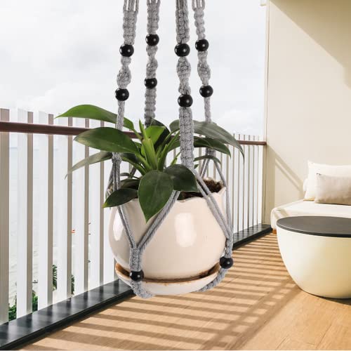 3-Pack Macrame Plant Hanger Indoor - Hanging Planter Basket for Indoor Outdoor - Decorative Boho Plant Holders Set with Beads - Ceiling Flower Pot Holder with 6 Hooks - 35"/30"/24" Gray - color: Gray