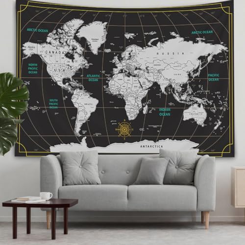 CAPSCEOLL World Map Tapestry Tapestry for Men Wall Hanging Black White Home Décor for Living Room 60X50 Inches - color: Black White 2, size: 60"L x 50"W