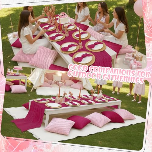 Beeveer 91 x 71 Extra Large Outdoor Boho Picnic Blanket with Girl Colors Table Runner, 6 Throw Pillow Covers 6 Napkins Woven Cotton Yarn Oversize Beach Blanket Washable Picnic Camp Wedding - color: Girl Colors