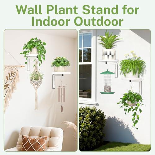 iDavosic.ly Wall Plant Holder Set of 2 for Indoor Outdoor, Metal Hanger with 2 Hooks, Floating Flower Display Stand for Window, Space Saving & Easy to Assemble (Pots/Chains/Plants Not Included), White - color: White, size: 2 Pack