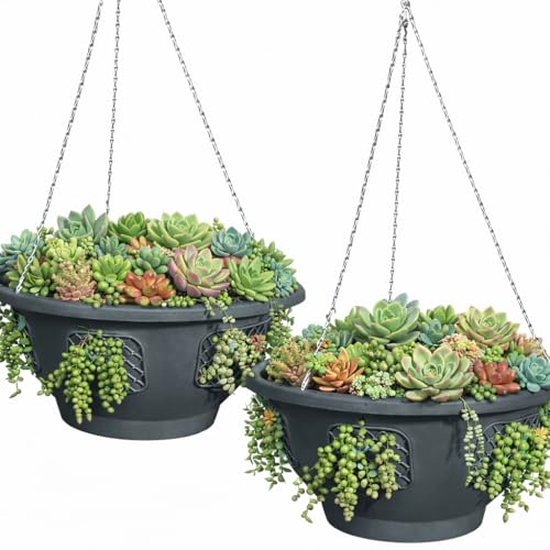 Ultimate Hanging Baskets - Strawberry, Tomato, Flower, and Herb Outdoor Planters - Use Garden Pots for Growing Plants Outside On A Deck, Fence, or Balcony (2) - color: Gray
