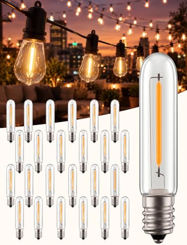 Replacement Bulbs for Outdoor String Lights, 25 Pack T13 LED 0.6W E12 Candelabra Base Bulbs, 2700K Warm White Shatterproof Plastic, Dimmable IP65 for S14 G40 C7 Patio Bistro Lights