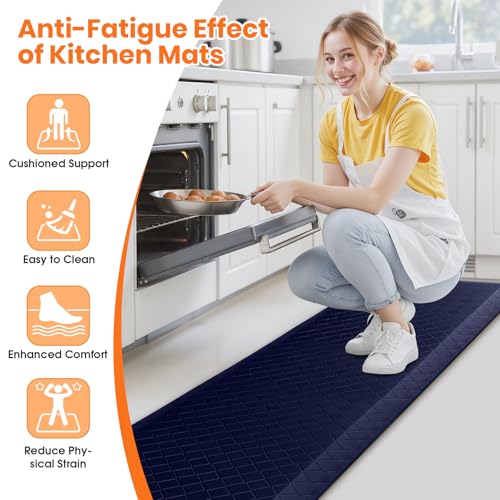 4/5 Inch Extra Thick Kitchen Mats for Floor,Non Slip Anti Fatigue Kitchen Rugs,Waterproof Stain Resistant Sink Mat,Cushioned Standing and Comfort Mats for Office (17"x60" Blue) - color: Blue, size: 60"L x 17"W x 0.8"Th