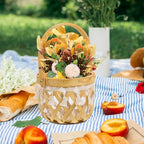 TOYANDONA Woven Flower Display Basket with Handle, Handcrafted Hollow Round Wood Strip Planter for Indoor Plant Pots and Decorative Storage in Pastoral Style