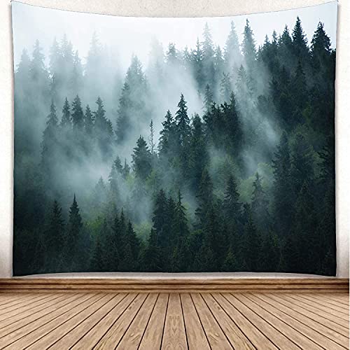 YISURE 140 inch Tapestry, Giant Huge Misty Forest Foggy Tree Wall Hanging Tapestries Decor Nature Pine Woodland Wall Art for Bedroom Living Room, 140'' (W) x 90''(L) - size: 90"L x 140"W