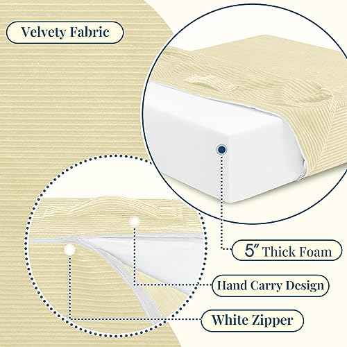 Wellsin Solid Square Floor Pillows for Adults Kids - Large Meditation Floor Pillow Seating Cushion with Thick Foam & Washable Velvet Cover, 2 Pack, 22x22x5 Inch, Beige - color: Beige, size: 2 Pack (22"x22")