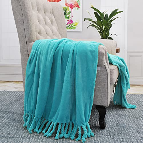 Throw Blankets Couch Cover Flannel Fleece Throw with Braided Rope Fringe Tassels, Plush Cozy Warm Soft Smooth Throw for Couch Sofa Bed Chair Home Décor, 50" x 60", Blue - color: Blue, size: 50" x 60"