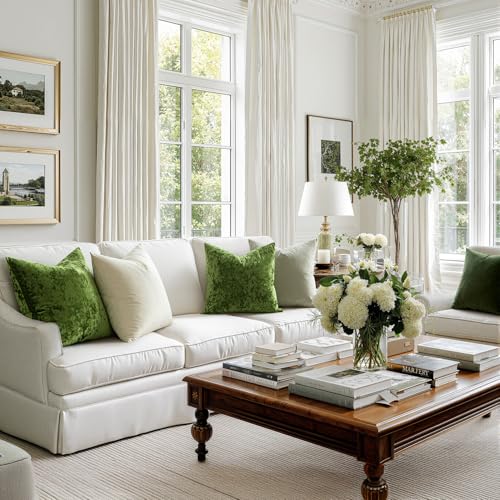 MIULEE Velvet Throw Pillow Covers Set of 2, Soft Neutral Decorative Spring Pillow Cases with Luxurious Textured Vintage Cushion Covers for Home Decor Couch Sofa Bed, Moss Green 18x18 inch - color: Moss Green, size: 18" x 18" (Pack of 2)