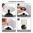 Modern Black Small Table Lamp with Cotton Linen Shade, 6.2×6.2×10.4 inch LED Desk Light, One-Button Switch for Bedroom, Living Room, Nightstand, Includes Warm Light Bulb - color: Black, size: Pack of 1