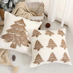 SmoothNovelty Tufted Cream Christmas Tree Pillow Covers Set of 2, 18x18 Inch Neutral Winter Throw Cushion Cases for Cozy Farmhouse Holiday Home Decor