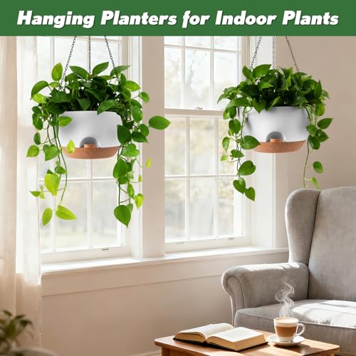 13-inch Oversized Hanging Planter Set of Two,Planters for Indoor and Outdoor Plants.Place Plant pots Across Diverse Settings Including windowsills,Living Room,and Gardens.White-Brown - color: White 2 Pack, size: 13 inch